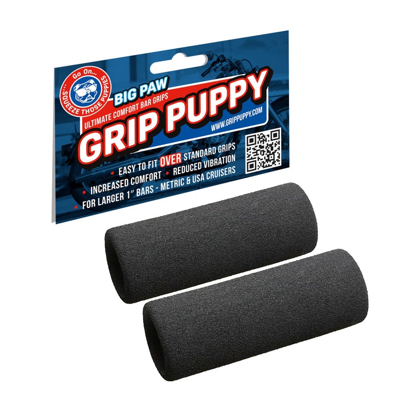 GRIP PUPPY قبضة جريب باي بيغ باو، قبضة مريحة - قبضات مقود ناعمة، متينة، ومضادة للانزلاق للدراجات النارية، والدراجات، والسكوترات - سهلة التركيب، تناسب عالمي - Image 1